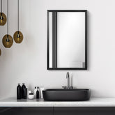 Contempo Brushed Stainless Steel Black Rectangular Wall Mirror